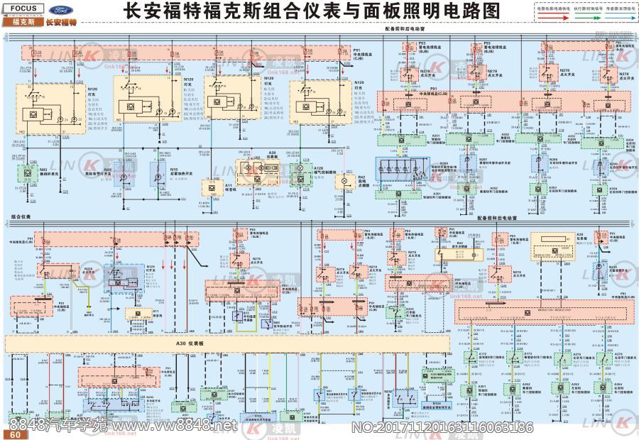 长安福特福克斯 组合仪表与面板照明电路图